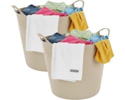 Excellent houseware flexibele wasmand - 2x - beige - 27 liter - kunststof - 42 x 40 x 35 cm — afbeelding 1
