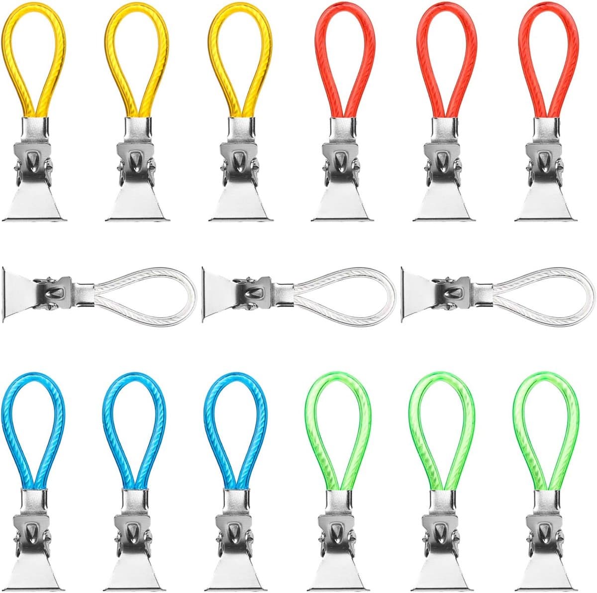 Handdoekhaakjes - 15 stuks - Handdoekclips - Handdoekhaken - Handdoekklemmetjes - Houders - Haken - Klemmetjes - Theedoek - Ophanghaakjes - Voor badkamer en keuken - 5 kleuren — afbeelding 1