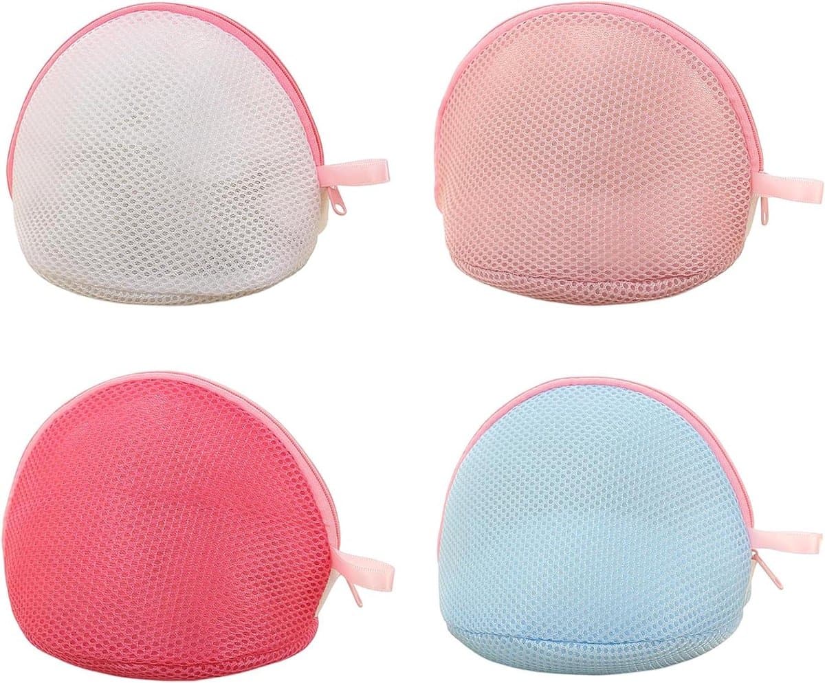 4 stuks waszakken voor bh's en lingerie - Handige set met ritsen voor beha's, ondergoed en sokken - Ideaal voor op reis - Halfrond design met ingebouwde standaard - Mesh waszakken - Wasmachinetas — afbeelding 1