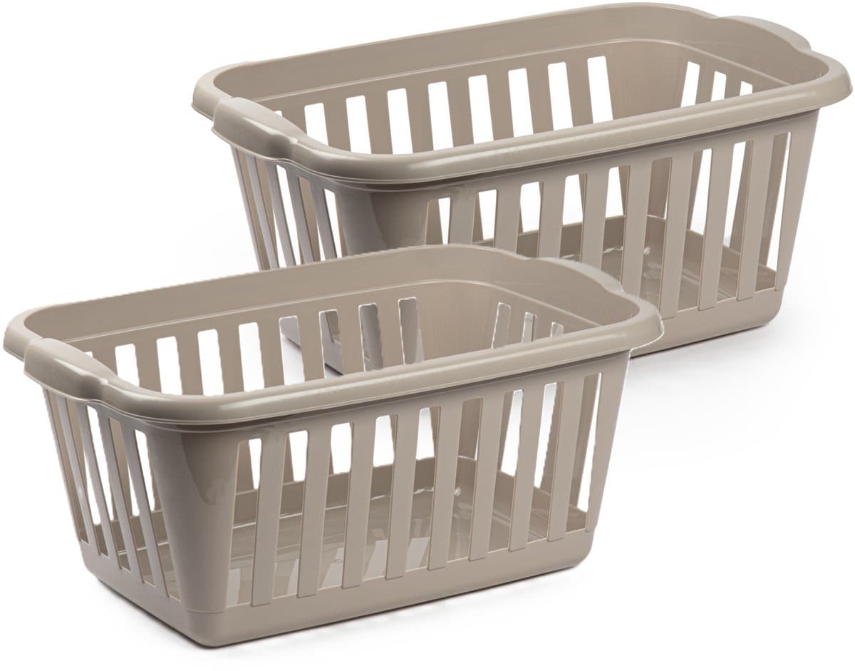 Plasticforte Wasmand - 2x - beige - kunststof - 40 liter - 60 x 40 x 26 cm - manden voor wasgoed - huishouden- opbergmand — afbeelding 1