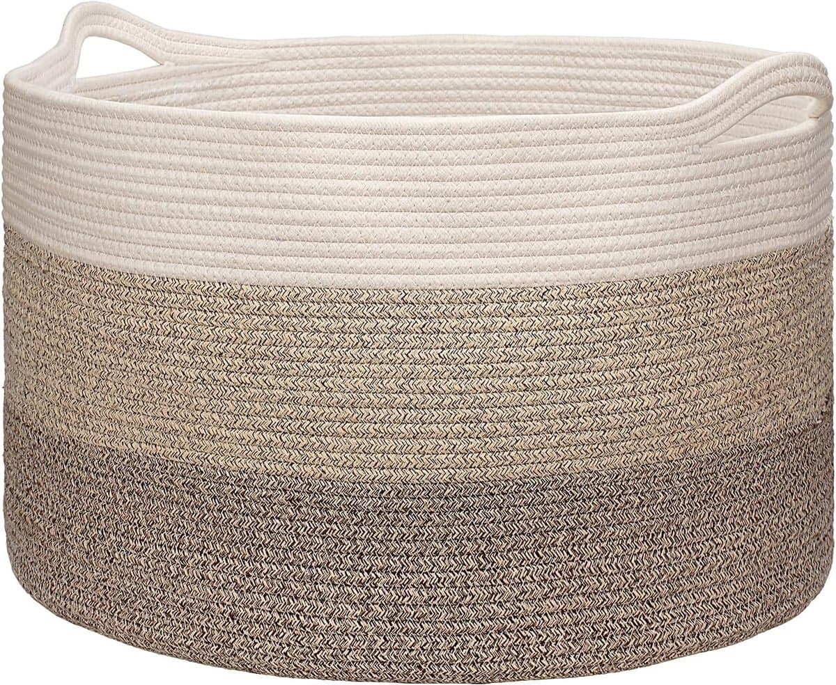 XXXL Grote opbergmand - Geweven dekenmand - Bruin - Katoen - D55 x H35 cm — afbeelding 1