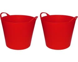 Flexibele emmer/wasmand/kuip - 2x - rood - 20 liter - Opbergmanden - Wasmanden - Flexibele emmers - 35 x 30 cm