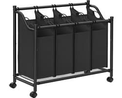 MIRA Home - Wasmand op wielen - Wassorteerder met 4 Compartimenten - Zwart - Metaal/Stof - 38,5x87,5x81 — afbeelding 1