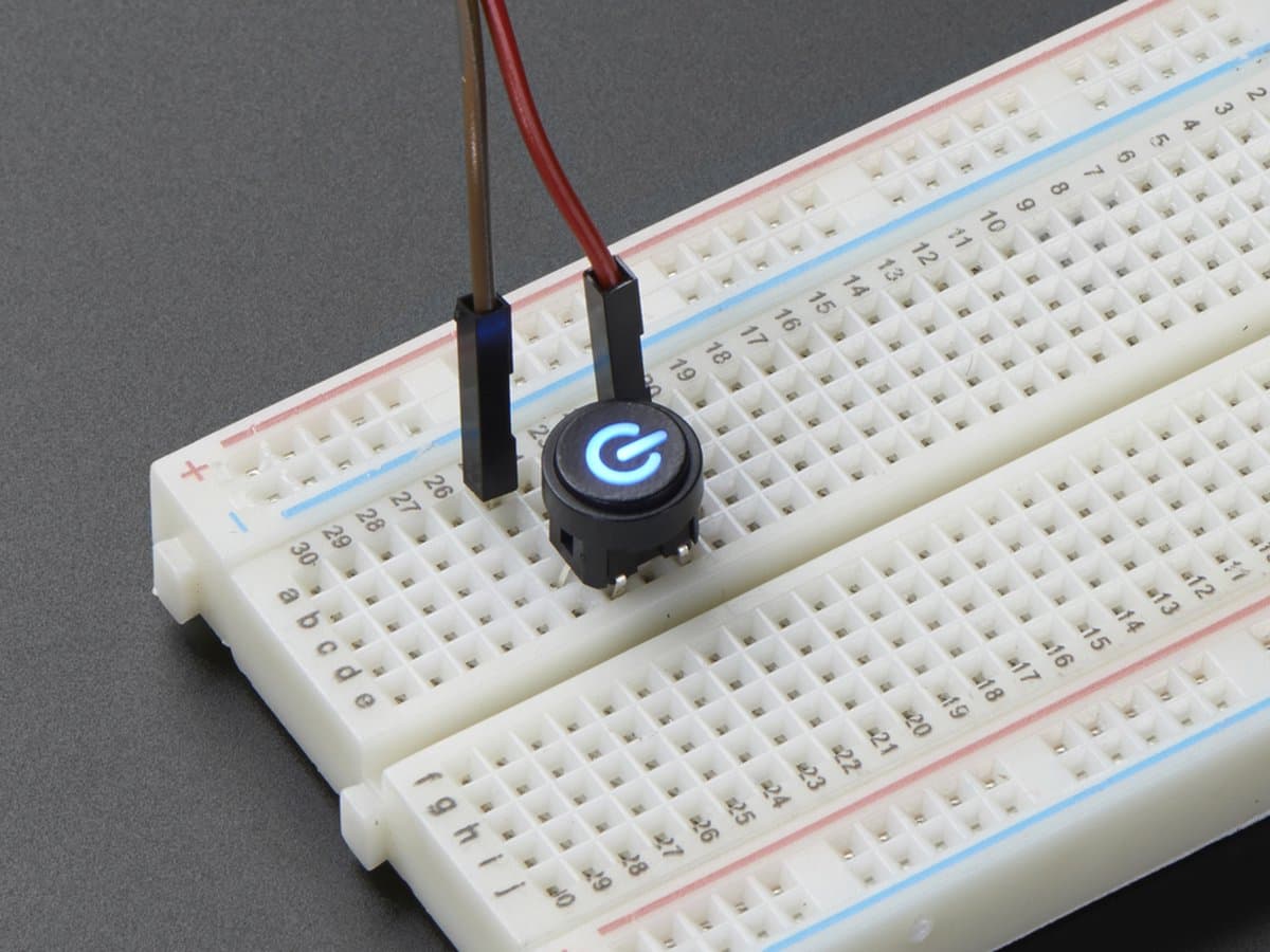 Mini Illuminated Momentary Pushbutton - Blue Power Symbol Adafruit 3105 — afbeelding 1