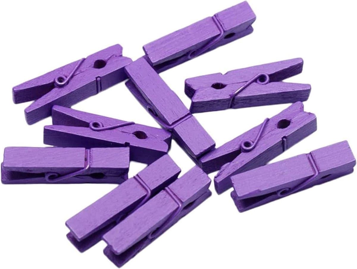 Houten wasknijpers - Mini klemmen - Decoratief ophangen - Lichtgewicht ontwerp - 50 stuks - Paars — afbeelding 1