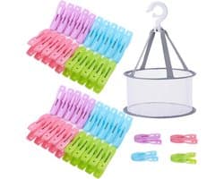 Kleurige Kledingknijpers met Mand - 40 Stuks, Plastic Knijpers, Winddichte Kledingclips voor Wasgoed