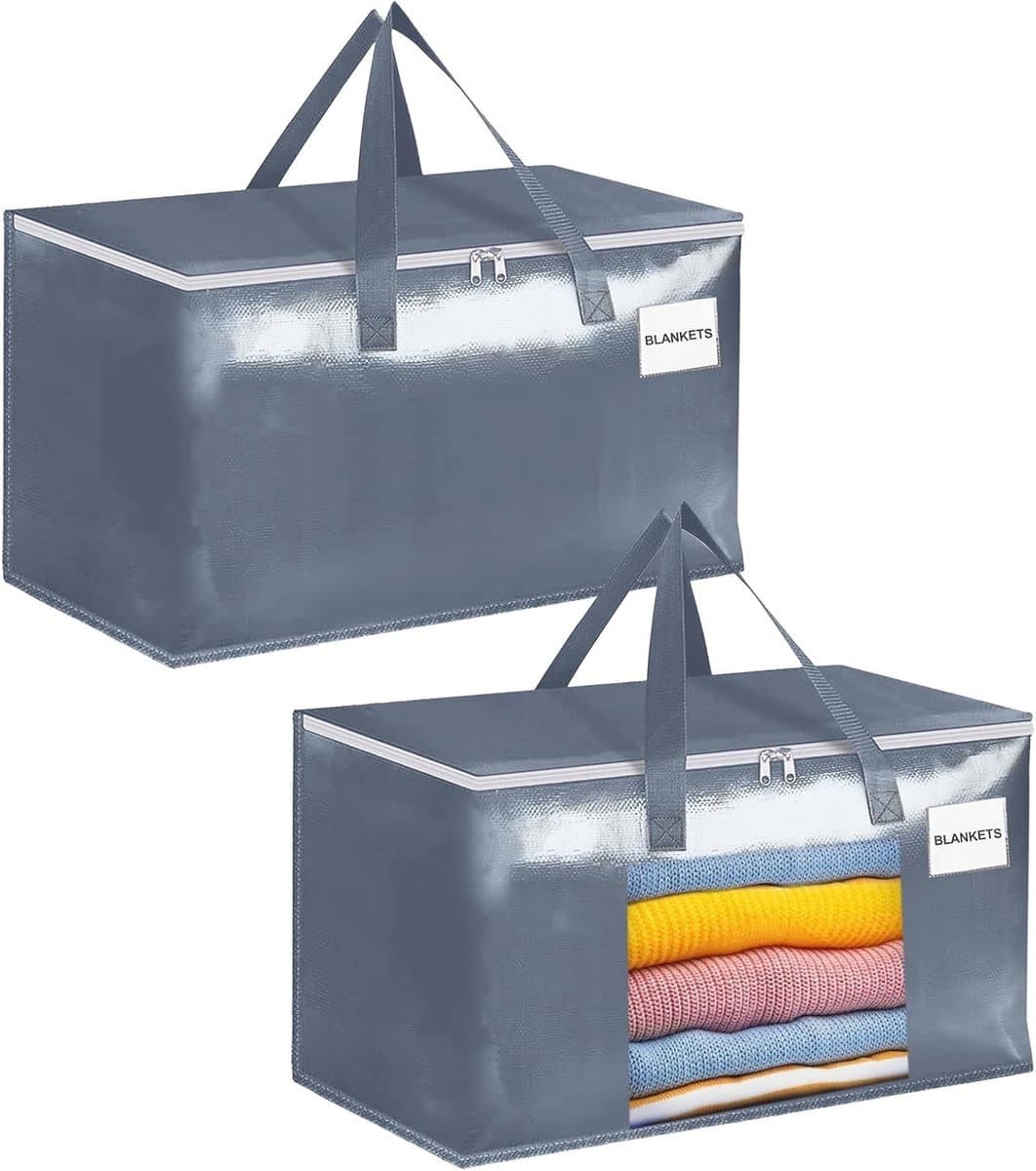 Grote waszakken met rits en labels, 105L, stevige opbergzakken voor kleding, reizen en tuinaccessoires, 2-pack — afbeelding 1
