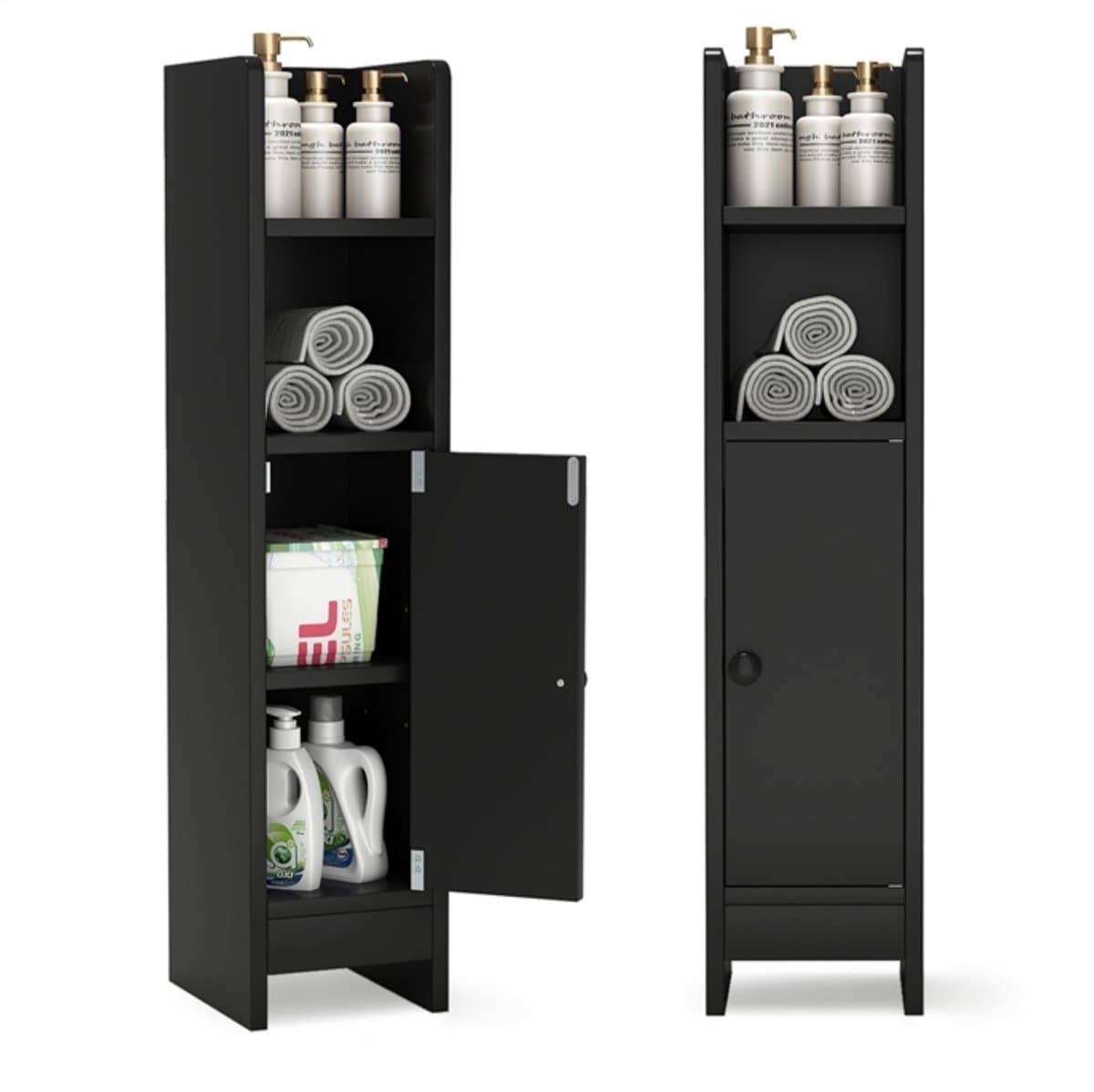 SureDeal® - Badkamerrekk - Stucks Smalle Toiletkast - Open Vakken - Afneembare Panken Vintage - 20x18x80 cm - Donkerbruin — afbeelding 1