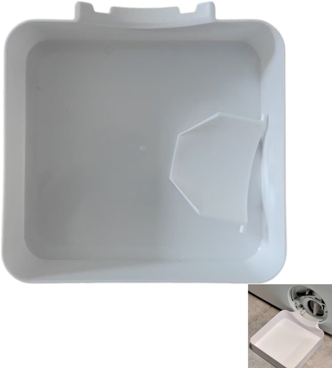 Afvoerbak voor wasmachine - Wasbak voor wasmachine - Wasmachineaccessoires - Universele afvoerbak voor wasmachines met voorlader - Geschikt voor huizen, wasruimtes, kelders en appartementen - Wit - 17,8*17,8*4,5 cm — afbeelding 1