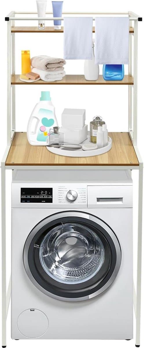Opbergrek Wasmachine - Badkamerkast Bovenbouwkast - Ruimte Organiseren - Hoog Draagvermogen - 69 x 60 x 176.5cm - Wit Hout — afbeelding 1
