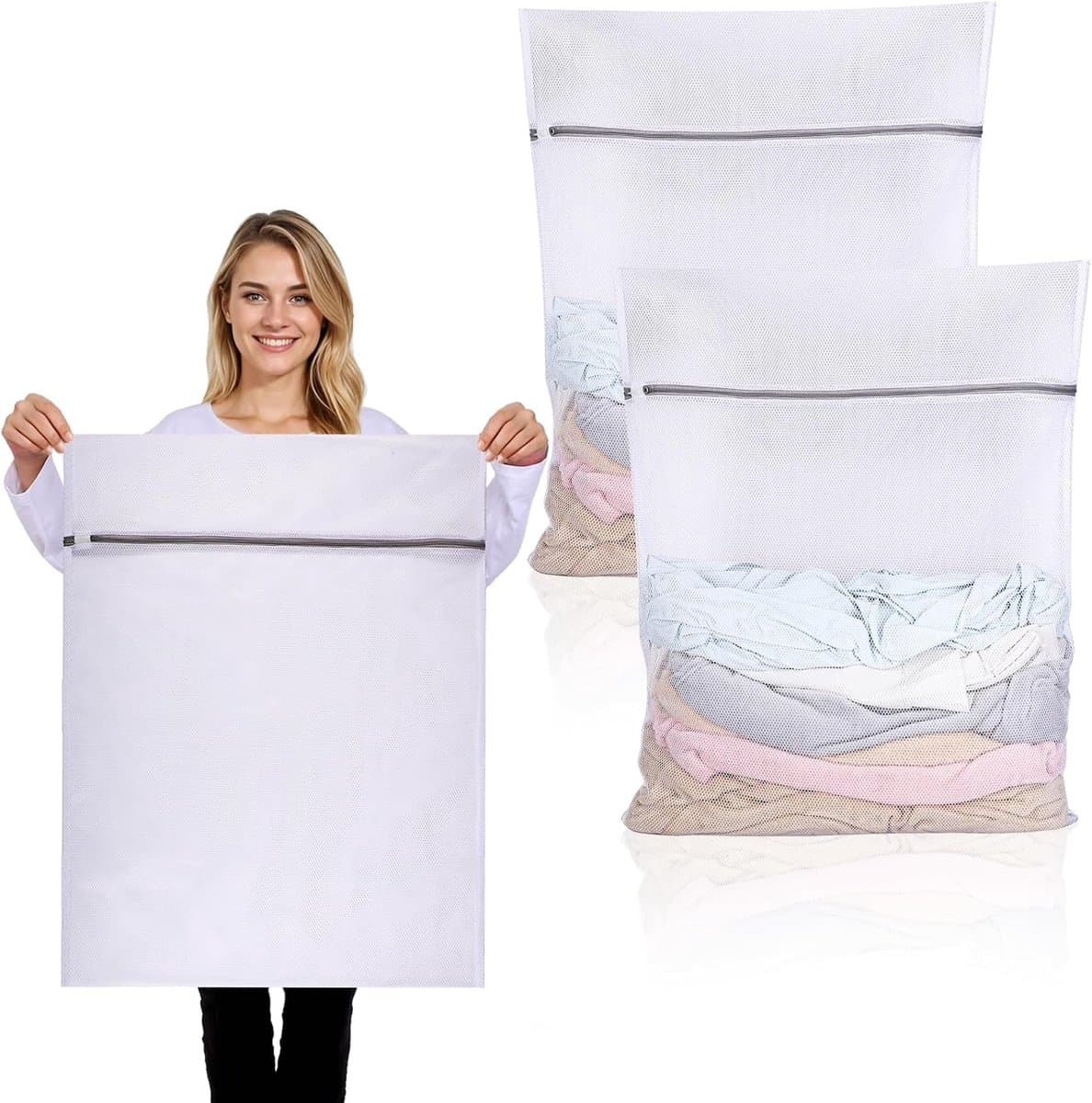 Dailygoods- Wasnet Groot 60 x 80 cm - Waszak Herbruikbaar - Waszak voor Wasmachine - Waszakken voor Wasgoed - Wasnet met Ritssluiting - Geschikt voor Overhemden/Jassen — afbeelding 1