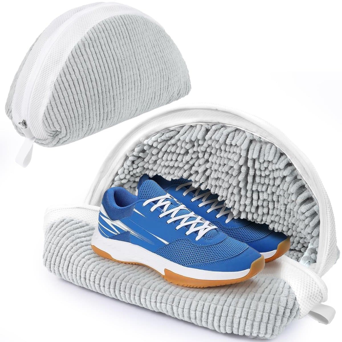 Wasnet voor schoenen, waszak met 360 graden chenille reinigingsfleece, waszak geschikt voor sneakers, gymschoenen, canvas schoenen enz., groen — afbeelding 1