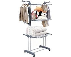 PIPIPOXER- Wasrek Inklapbaar-Droogrek-Staand Droogrek Inklapbaar-Met 3 sokkenclips-Wastoren-Ruimtebesparend Wasrek -75x49x170 CM-Ecologisch Was Drogen- grijs