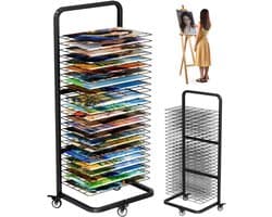 SnelShoppen - Heavy Duty Kunst Schilderij Droogrek Met 25 Afneembare Planken, Mobiele Canvas Opslagstandaard Met Vergrendelbare Wielen Voor Kunststudi