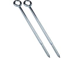 Set van 2 schroefhaken oogring voor buissteigers - voor houten net - wandbevestiging - van staal - zilverkleurig - Ø12x300mm.
