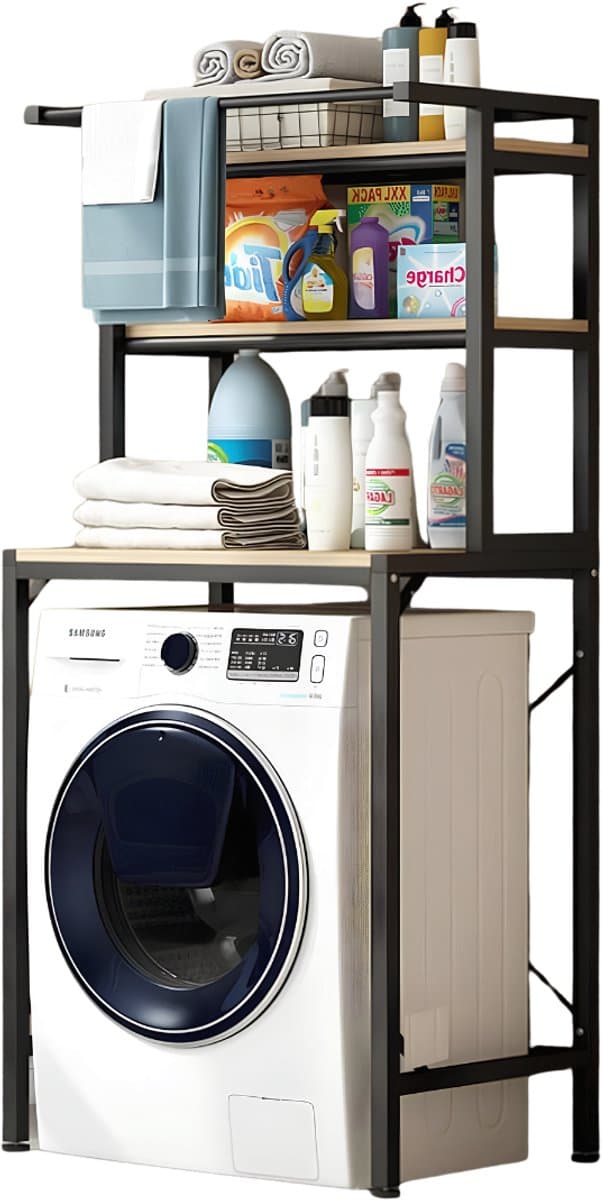 NIVA® Wasmachine Rek - Wasmachine Ombouw Rek - Badkamerplanken - Zwart - 69cm x 60cm x 177cm — afbeelding 1