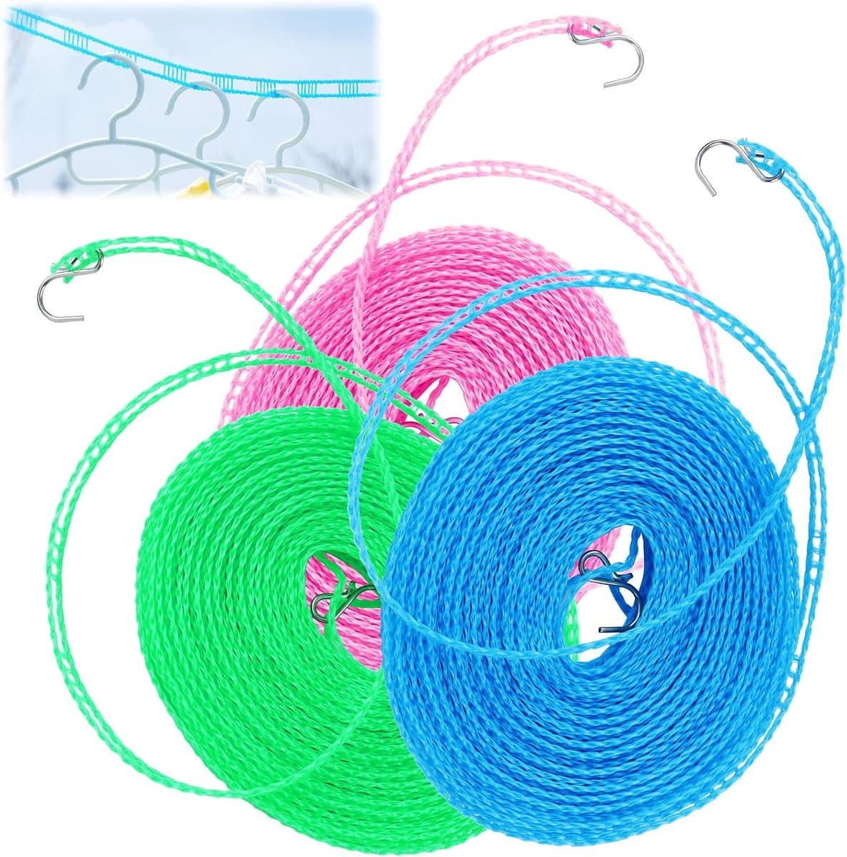 Windproof Non-Slip Clothesline, Pack of 3, 10 m, Camping Accessories, Outdoor for Garden, Travel, Holiday, Motorhome - ShopVlot — afbeelding 1
