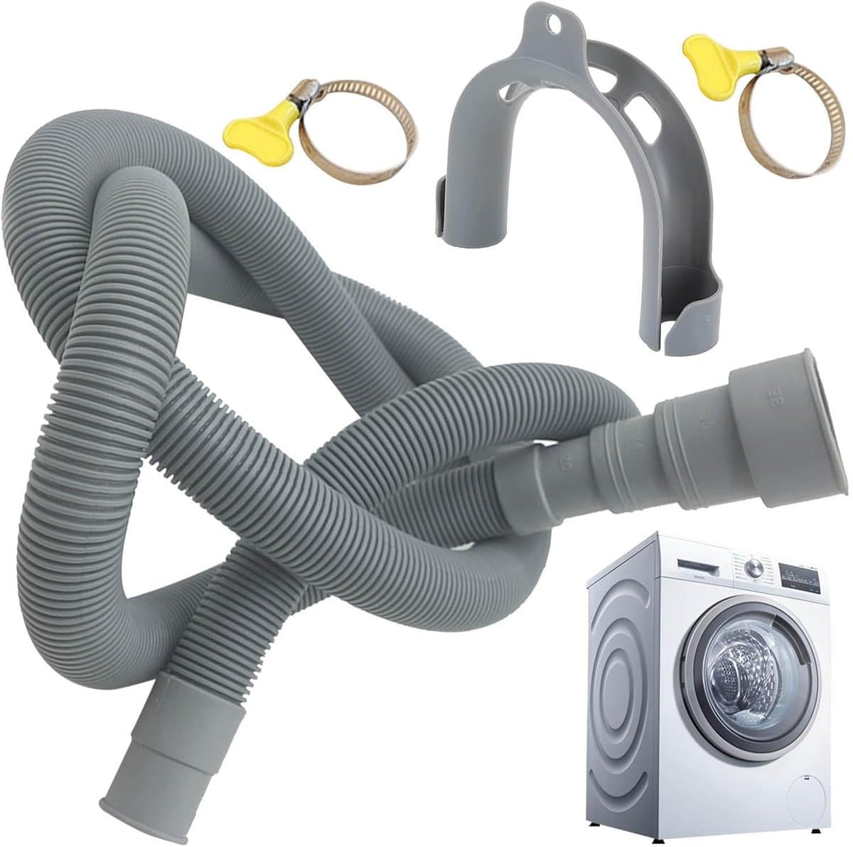 Wasmachine Afvoerslang - Verlengslang Keukenapparaat - Water Afvoeren - Flexibel Gegolfd Ontwerp - 3 Meter - Grijs — afbeelding 1