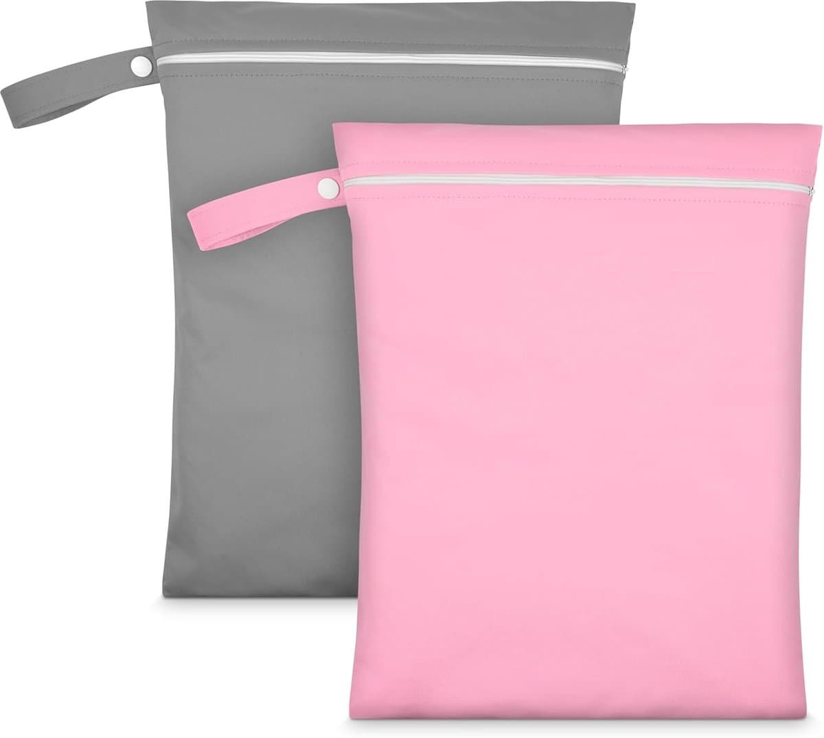 2 Stuks Wet Bags, Waterdicht Waszak met Handvat & Rits,Herbruikbare Stoffen Luier Natte Zak,Natte Dry Bag voor Natte Zwemkleding, Sportschool, Strand(Grijs & Roze) — afbeelding 1