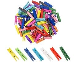 Wasknijpers 100 stuks - Mini-houten Klemmen - Kleurenmix - Sterk en Duurzaam - Perfect voor Fotoophangingen - Lichtgewicht