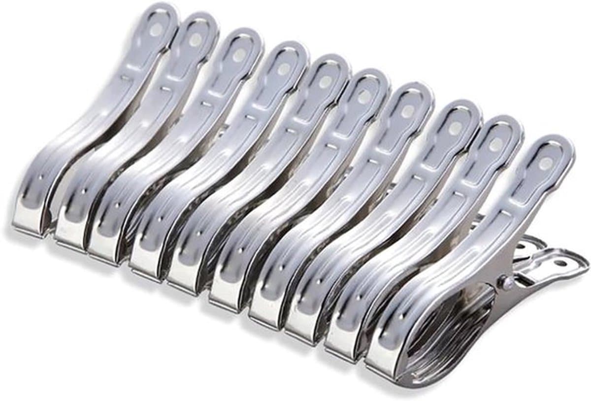 10 Stuks 8 cm RVS Grote Wasknijpers - Handdoekklemmen - Strandhanddoek Clips - Veerklemmen Voor Dagelijks Wassen - Badhanddoek - Beddegoed en Dikke Kleding (Zilver) — afbeelding 1