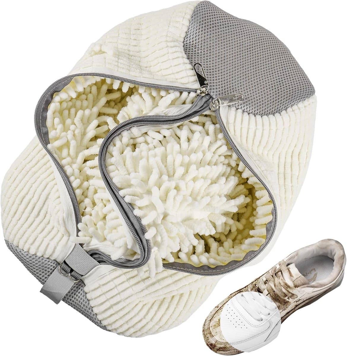 2-in-1 Schoenwaszak voor de Wasmachine, Herbruikbare Waszak voor Schoenen met Rits en 360° Reiniging voor Efficiënte Schoonmaak van Sportschoenen en Leren Schoenen — afbeelding 1