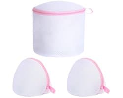 Solidchoice- Beha Waszak - 3 Stuks - Herbruikbare Waszakken - Mesh Waszak - Cilindrische/Halfronde Reinigingszakken - Roze - Lichtgewicht
