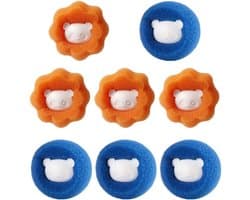 8 x dierenhaarverwijderaar wasmachine, herbruikbare pluisballen tegen dierenharen, wasballen voor hondenharen en kattenharen, haarvanger voor kleding (4 x oranje, 4 x blauw)