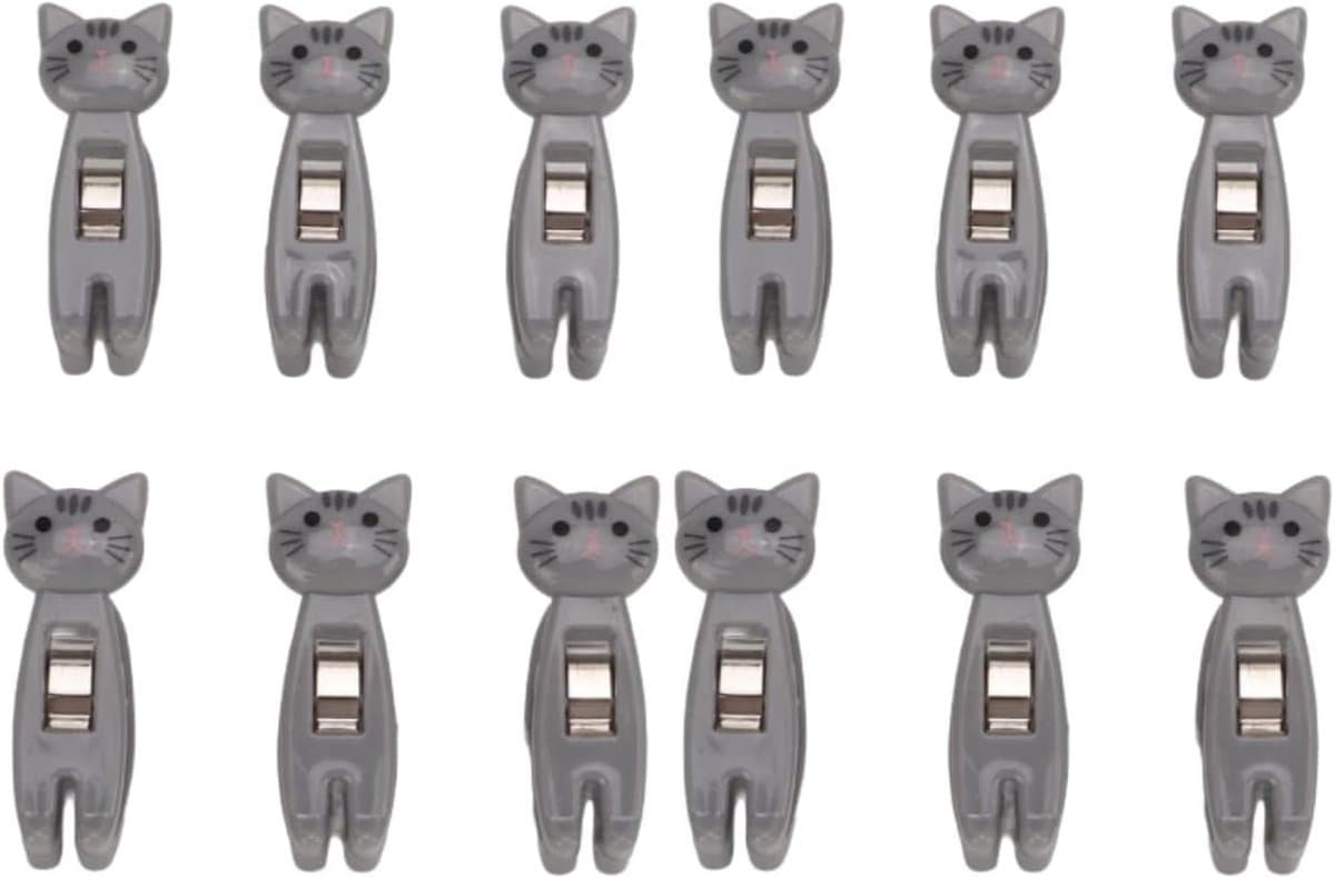 12 stuks wasknijpers, schattige kat wasknijpers cartoon kat afdichting chip clips mini wasknijpers clip waslijn clips - ShopVlot — afbeelding 1