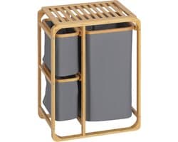 Bamboe wasmand-3 uitneembare manden-50 cm x 32 cm x 69-7 cm-naturelgrijs