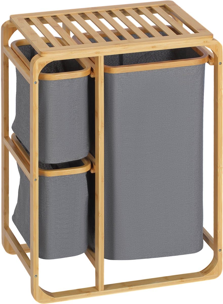 Bamboe wasmand-3 uitneembare manden-50 cm x 32 cm x 69-7 cm-naturelgrijs — afbeelding 1