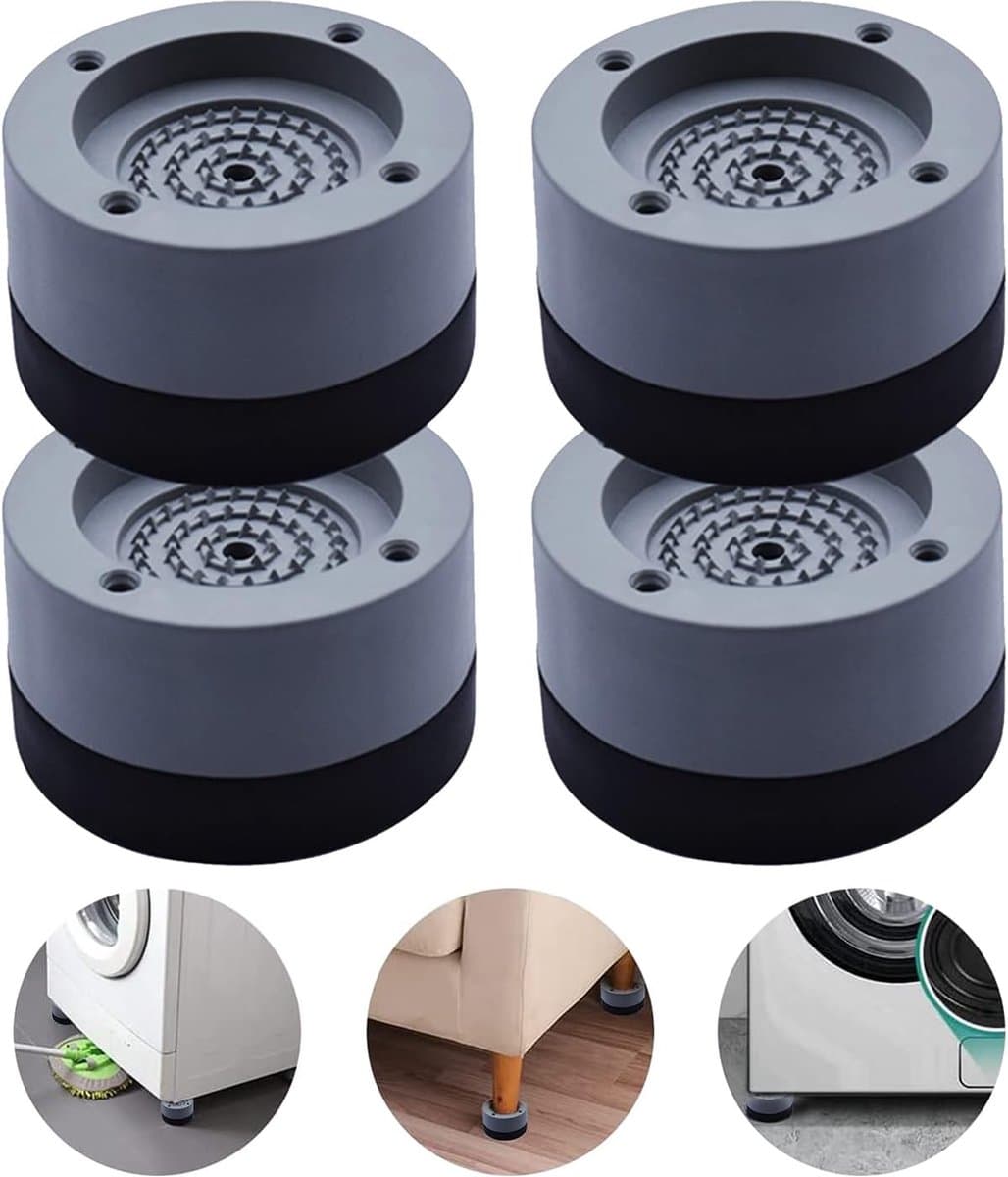 Waledano® Wasmachine Verhoger 4 Stuks – Trillingsdempers & Schokdempers | Antislip Wasmachine- en Wasdroger Dempers | Vermindert Geluid & Beschermt de Vloer — afbeelding 1
