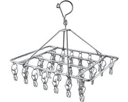 Droogcarrousel met 30 knijpers - RVS Wasrek Buiten - Droogmolen voor Sokken- Droogrek met wasknijpers voor Binnen & Buiten - Camping Wasdroger - Metalen Wasrek - Droogrek Hangend - Draaibare Wasstandaard Extra Stevig — afbeelding 1