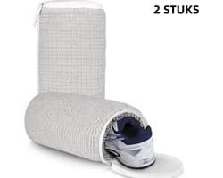 2 stuks Universele Schoenwaszak voor Wasmachine - Dubbellaags Mesh met Hanglus -Beschermend en Herbruikbaar- Lichtgrijs 35x17.5cm