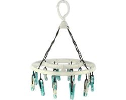 Laguelle Droogmolen met 16 Antislip Wasknijpers - Wit en Turquoise - 26 x 34cm