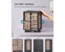 Sieradendoos – Draaibaar 360° – Ruim – Cadeau-idee – Leigrijs