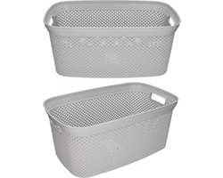 Storage Solutions wasmand - 2x - 35 liter - grijs - 54 x 34 x 23 cm - Kunststof - Draagmand
