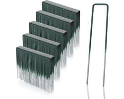 Kunstgrasgrondankers thermisch verzinkt staaldraad 150mm lang 25mm breed 29mm dik Platte kop - Groen - Tuin - Bevestigingsmateriaal