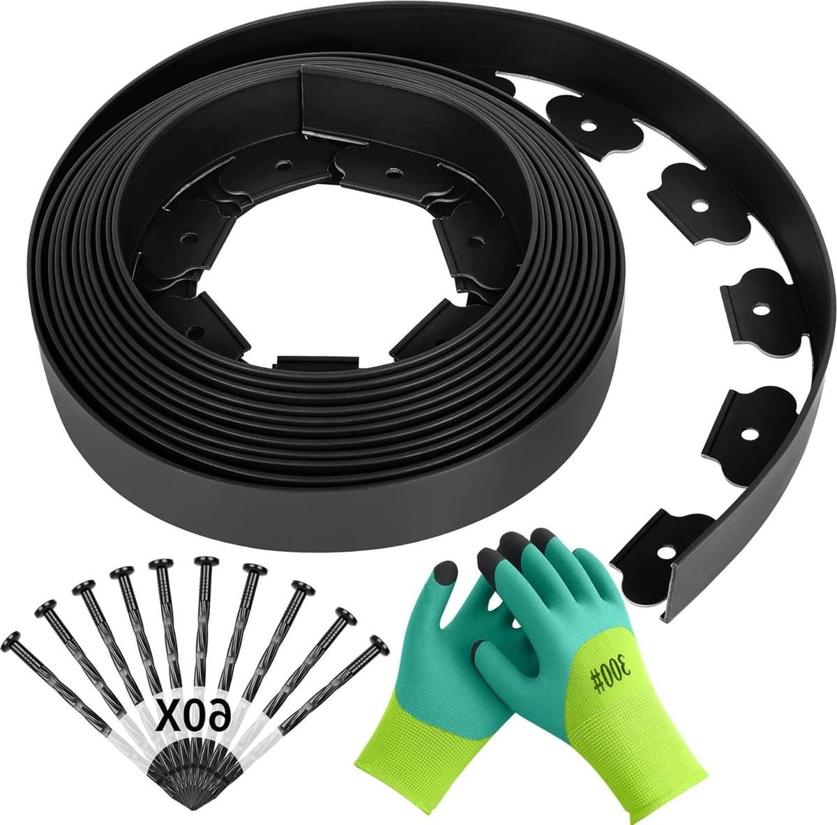Flexibele kunststof tuinranden 10 meter x 5 centimeter - 60 grondankers - zwart — afbeelding 1