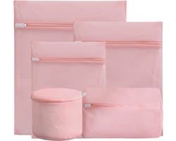 Waszakken - 5-pack waszakken met rits - Mesh waszakken voor wasmachines - Fijne mesh en grote mesh herbruikbare waszakken - voor delicate shirts, sokken, ondergoed, bh's, lingerie, babykleding - 70g fijnmazig - roze