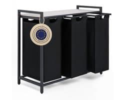 Blumtal Wasmand met 3 vakken - Wasmand met betonlook plank - Metalen frame - Wasmand met poten - Zwart — afbeelding 1