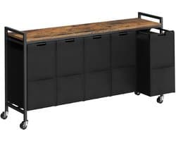 TRANKIELO® - Wasmand op Wielen – Stijlvol Vintage Bruin en Zwart – Ruim 5-vakken Design – Duurzaam en Praktisch – Ideaal voor Wasruimte en Badkamer