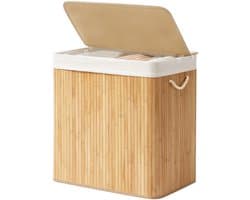 SONGMICS - Wasmand - Wassorteerder - 3 Vakken - 150L Opvouwbare Bamboe Wasbox - Uitneembare Waszak