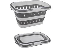 Opvouwbare plastic wasmand – Drievoudig opvouwbaar – Inklapbaar – Pop-up opbergmand – Met ventilatiegaten – Ruimtebesparend – Geschikt voor slaapkamer, woonkamer en algemeen gebruik – 28.3*20*15 cm – Grijs