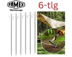 FAMEX Tentharingen Grondankers van Staal 6 Stuks, Robuuste Bodemankers voor Tenten, Partytenten, Zonnedoeken, Camping & Outdoor — afbeelding 1