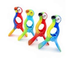 Dailygoods- Strandhanddoek Clips - 4x Papegaaienstijl - Grote Haringen - Voor Ligbedden/Ligstoelen - Max. 6,3 cm Opening - Stevig Kunststof - Handdoekclips