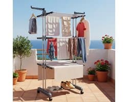 4-laagse Droogkledingrek, 6 opvouwbare vleugels en 2 draaibare armen, stevig frame, geschikt voor binnen/buiten gebruik, draagbare kledinghanger, voor appartementen, slaapkamers, balkons, grijs.