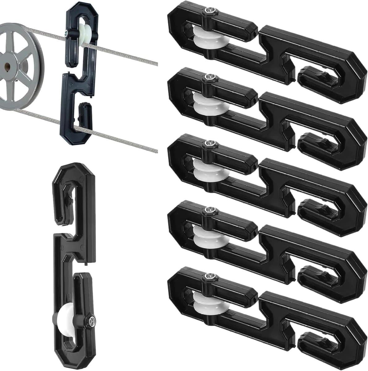 Waslijn Katrol Set - Waslijn Spanner - Efficiënt Drogen - S-vormig Ontwerp - 6 Stuks - Zwart — afbeelding 1
