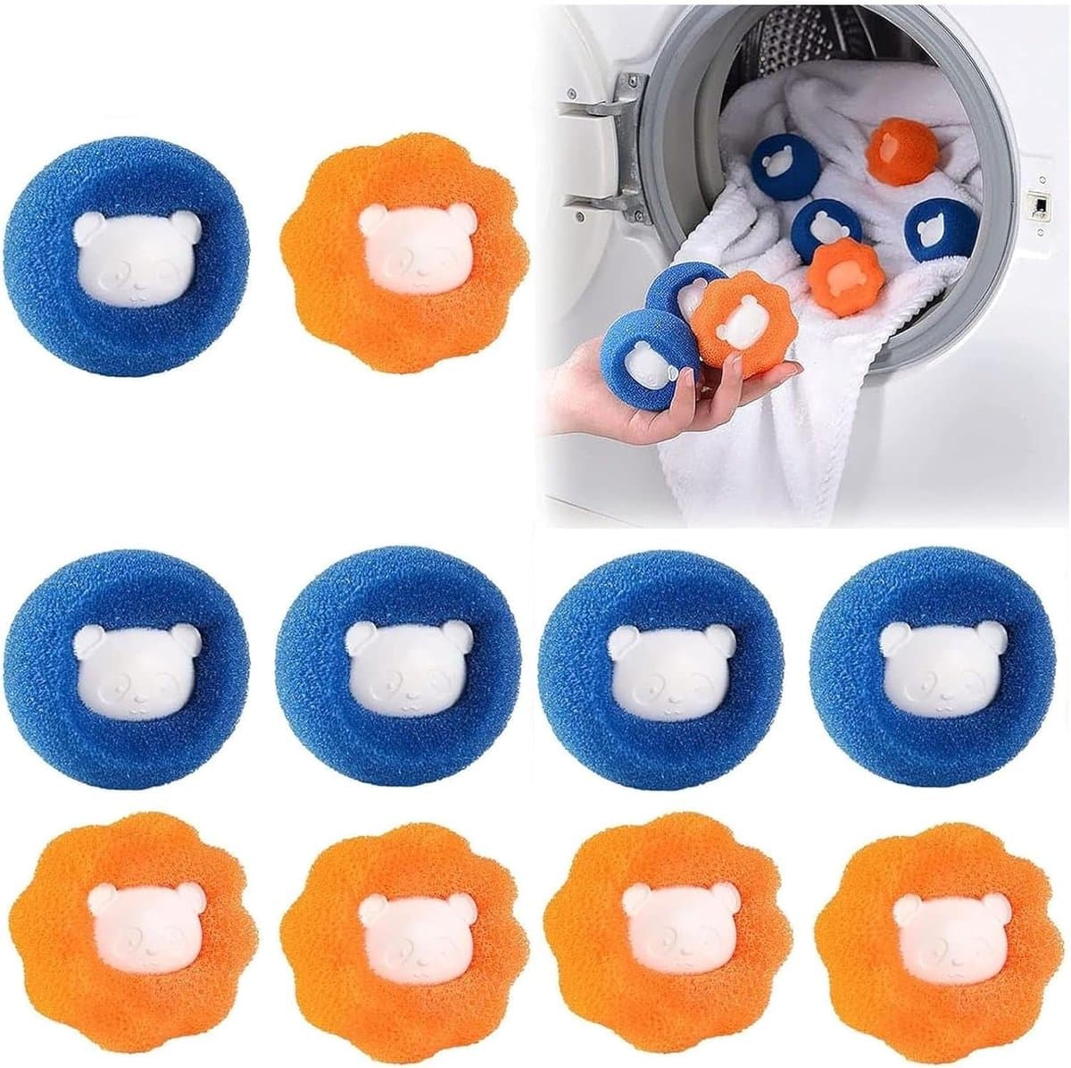 Wasmachine Haarverwijderaar - Wasballen Set - Kleding Reinigen - Herbruikbaar Ontschilferend Ontwerp - 10 Stuks - Oranje Blauw — afbeelding 1
