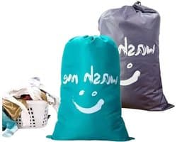 Set van 2 Reiswaszakken - Grote Trekkoordwaszak - Vouwbare Waszak voor Vuile Kleding - Ideaal voor Kamperen en Reizen - 61 x 91 cm (Grijs, Blauw)